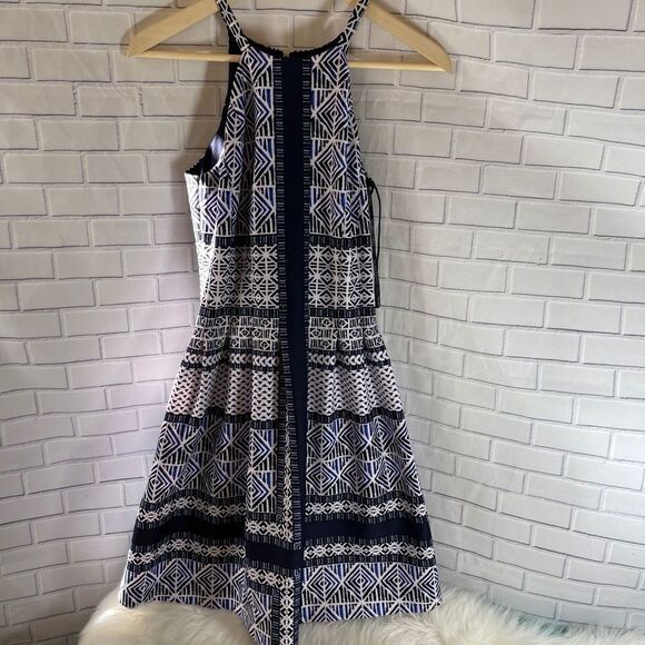 Vince Camuto Blue Halter Neck Fit Flare Dress Sz 2 - Picture 2 of 5